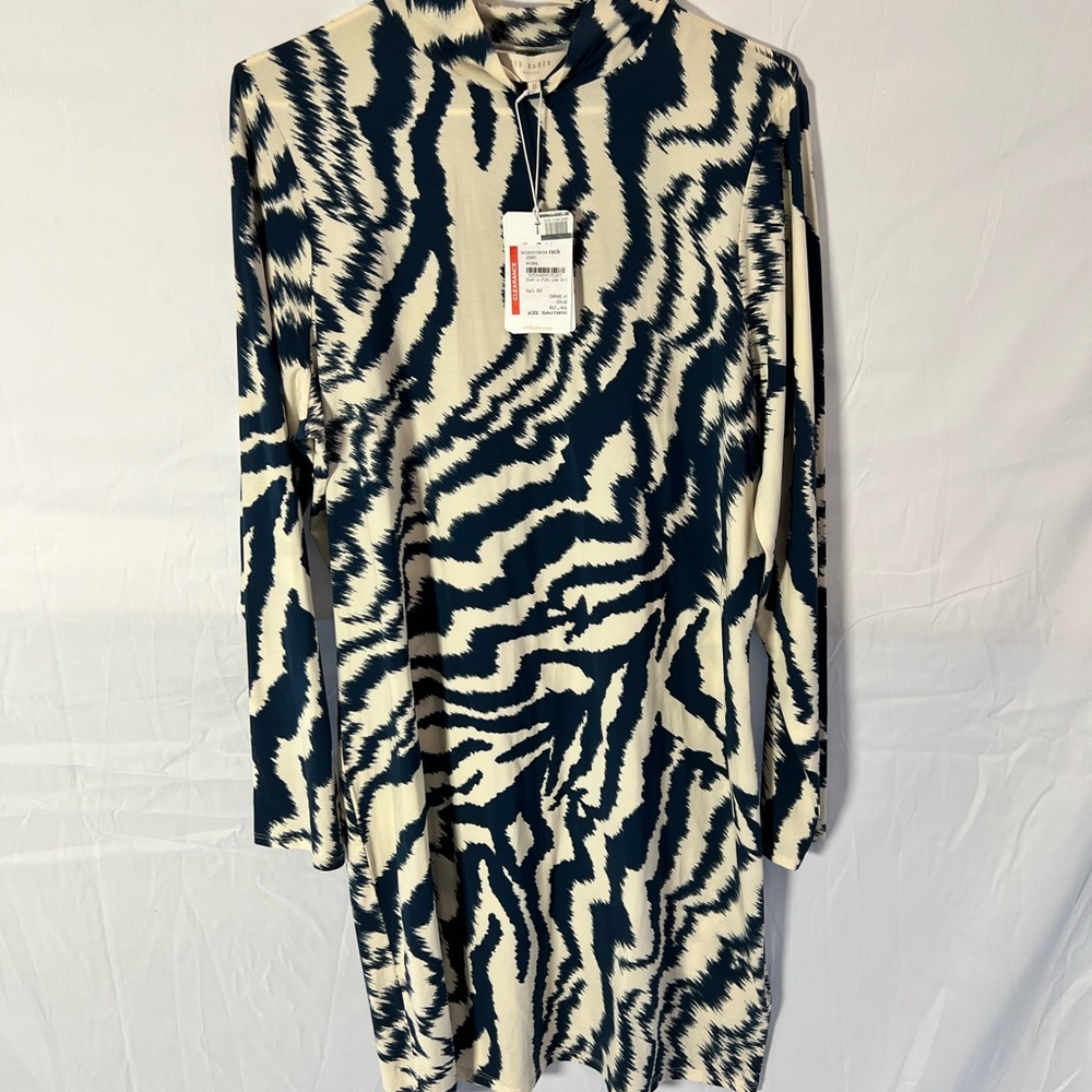 Ted Baker Zebra Print Women's Jersey Mock Turtleneck Dress NWT